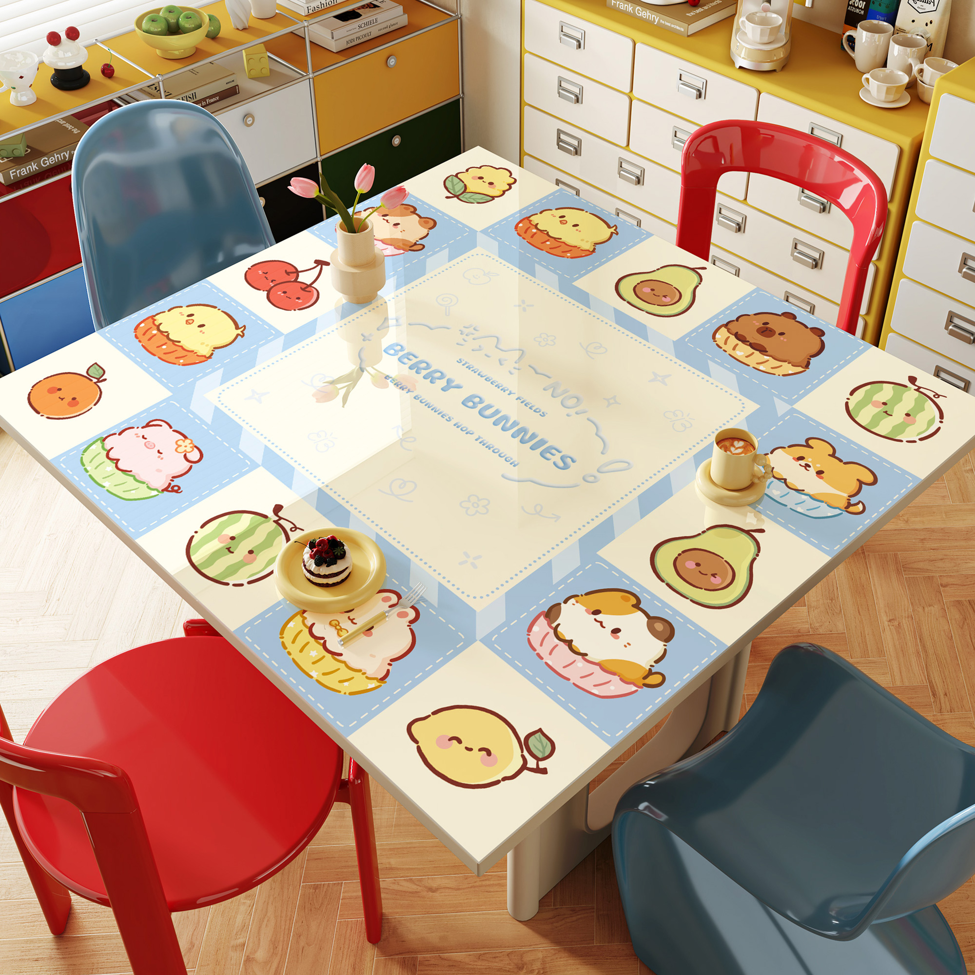 卡通pvc正方形桌布软玻璃餐桌垫免洗防油防水防烫方桌桌面保护垫