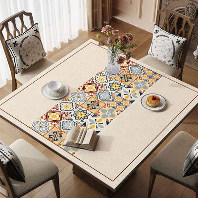 美式正方形餐桌垫防水防烫防油高级感桌布八仙桌桌面保护垫茶几垫