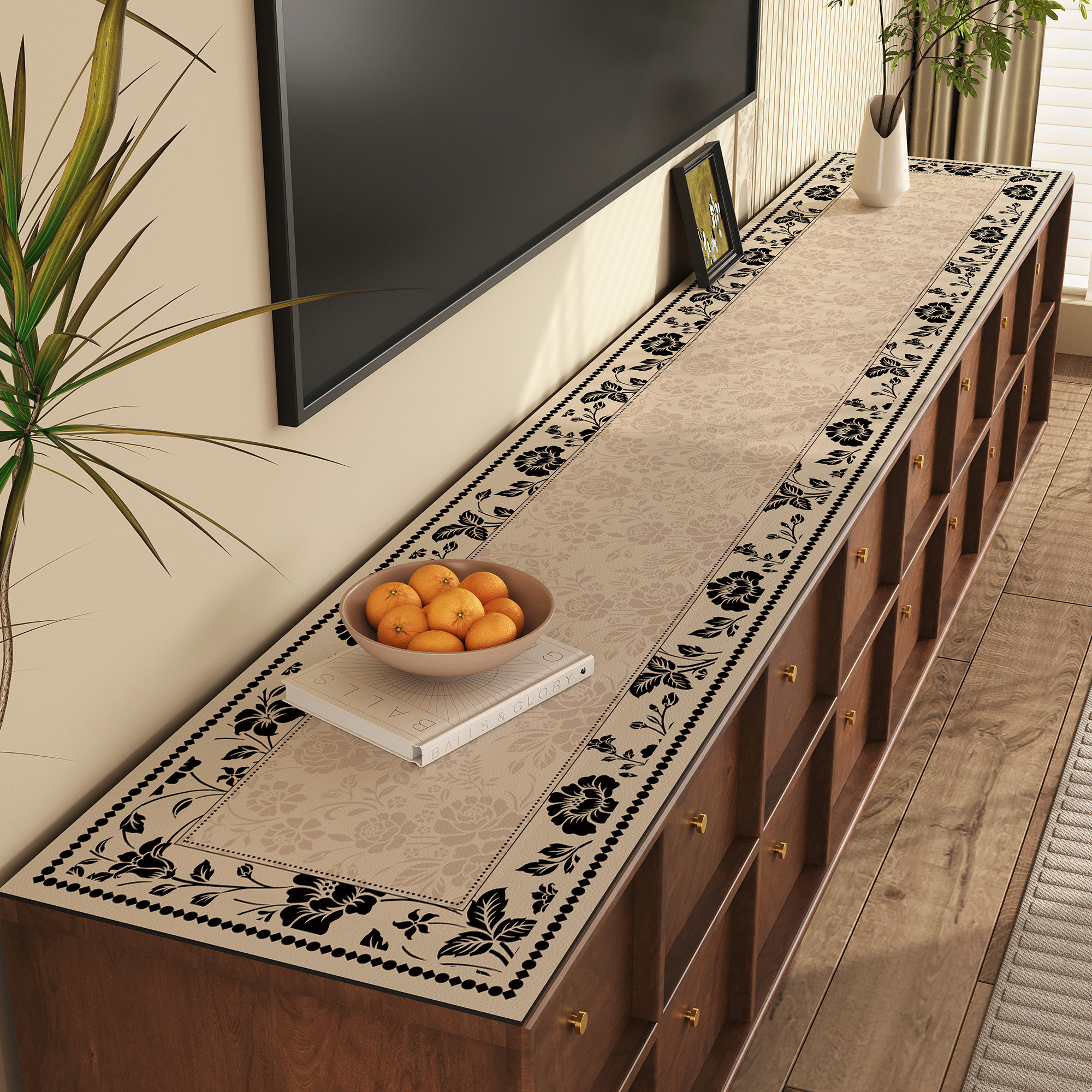 中古风电视柜台面保护垫长条桌布防水防油免洗餐边柜玄关鞋柜垫子,居家布艺,桌布,淘宝优惠券,粉丝福利购,淘宝优惠卷