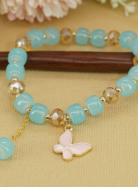 女生画釉蝴蝶森系弹力绳手链