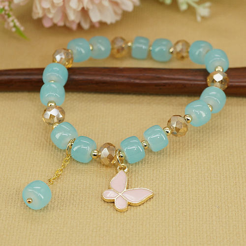 女生画釉蝴蝶森系弹力绳手链