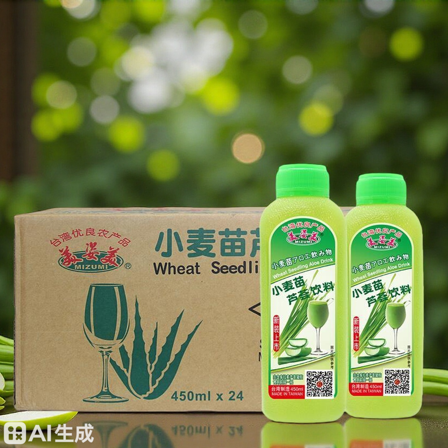 台湾进口饮料美姿美纯天然0卡小麦苗蜂蜜芦荟汁450ml小麦汁一整箱
