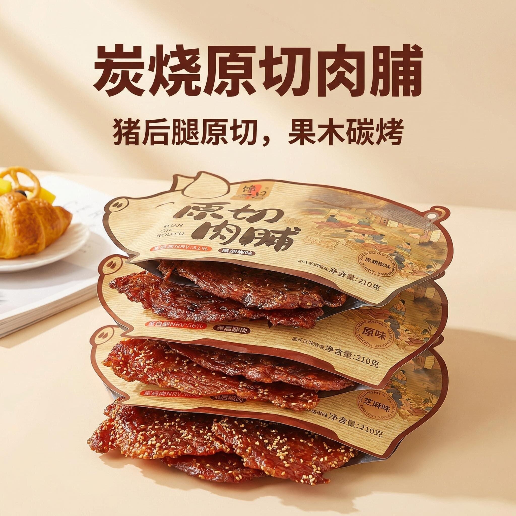 馋厨日记猪肉脯原切大片手撕碳烤原味猪肉干孕妇儿童休闲零食210g