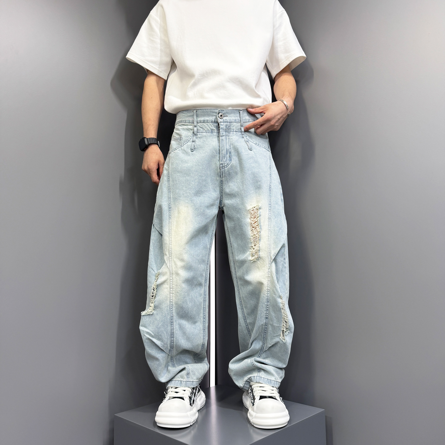 2025夏季新款男士破洞刮烂牛仔裤