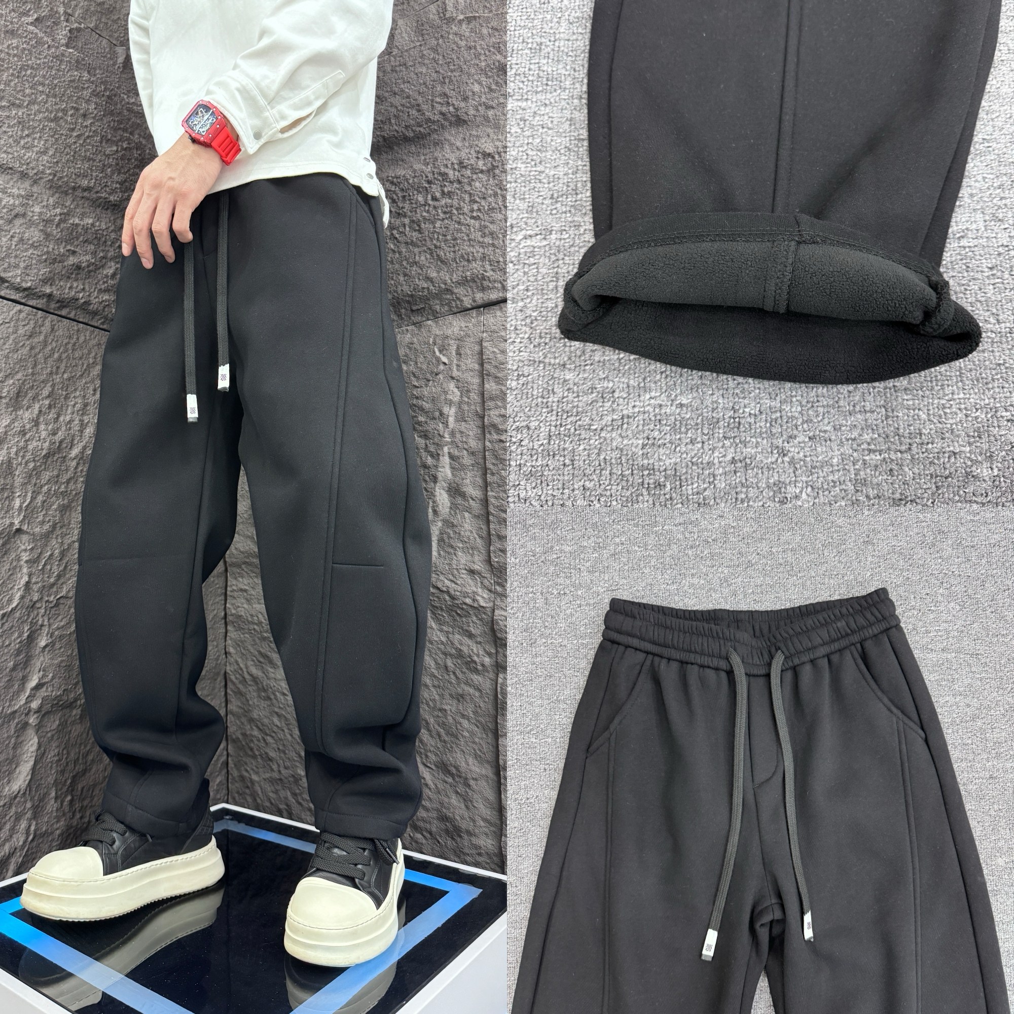 冬季加绒加厚休闲裤重磅纯色宽松直筒阔腿弯刀裤青年净版运动卫裤,男装,休闲裤,淘宝优惠券,粉丝福利购,淘宝优惠卷