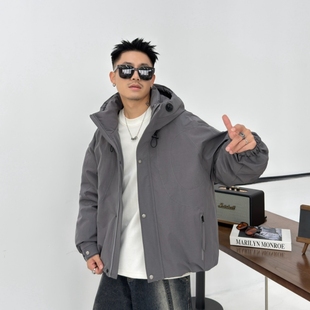 潮流宽松轻薄外套保暖抗寒上衣 风连帽羽绒服男士 2025冬季 加厚工装