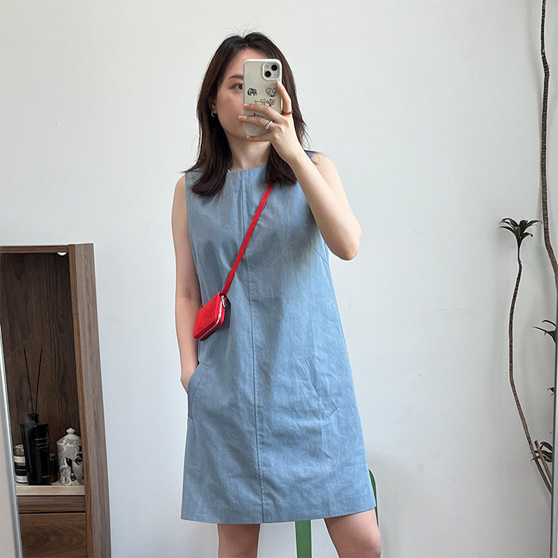 winimini小个子连衣裙夏韩版无袖简约淑女甜美学院风纯棉背心裙女