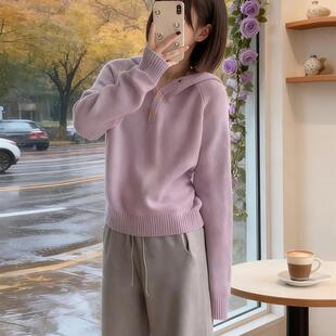 多巴胺紫色连帽毛衣针织衫上衣女2025新款巨好看秋冬ins超火穿搭