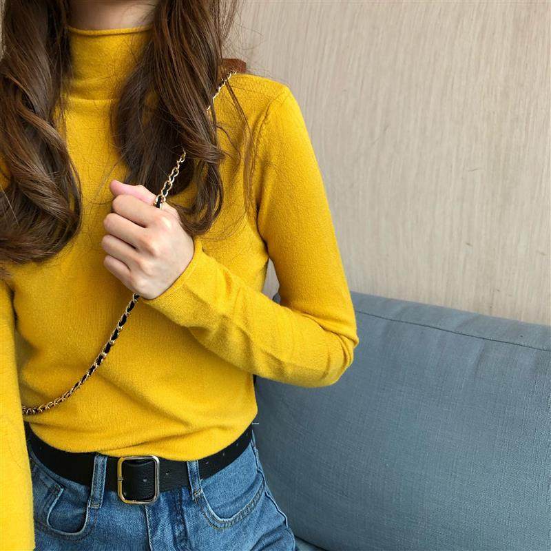 chic风少女基础款姜黄色堆堆领小高领内搭修身针织毛衣打底衫,女装/女士精品,T恤,淘宝优惠券,粉丝福利购,淘宝优惠卷