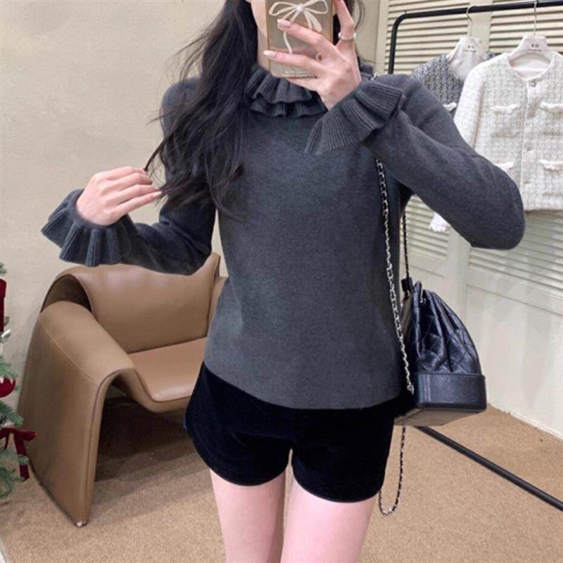 软糯双层荷叶花边针织打底衫女秋冬季设计感喇叭袖内搭可外穿上衣,女装/女士精品,毛针织衫,淘宝优惠券,粉丝福利购,淘宝优惠卷