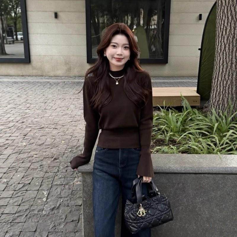 韩系喇叭袖半高领套头毛衣女秋冬时尚气质收腰显瘦打底针织衫上衣,女装/女士精品,毛针织衫,淘宝优惠券,粉丝福利购,淘宝优惠卷