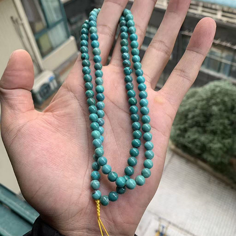 天然原矿绿松石圆珠手链多圈女生项链保真绿色珠子6mm湖北松石