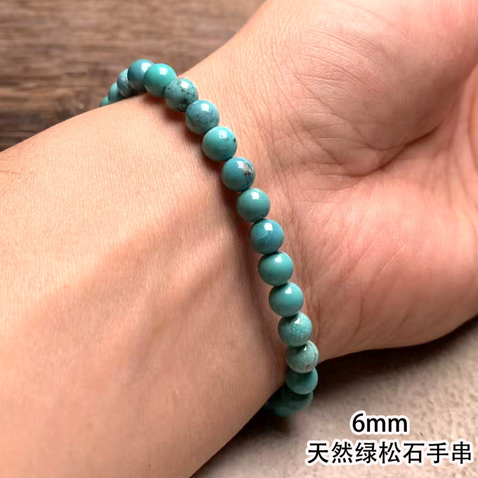 天然原矿绿松石圆珠手串6mm单圈女生手链湖北竹山高瓷网花铁线松