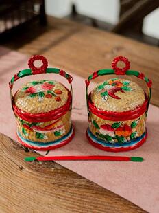 迷你手绘春盛茶席家居摆件竹篮手工竹编篮子花篮潮州传统竹艺摆件