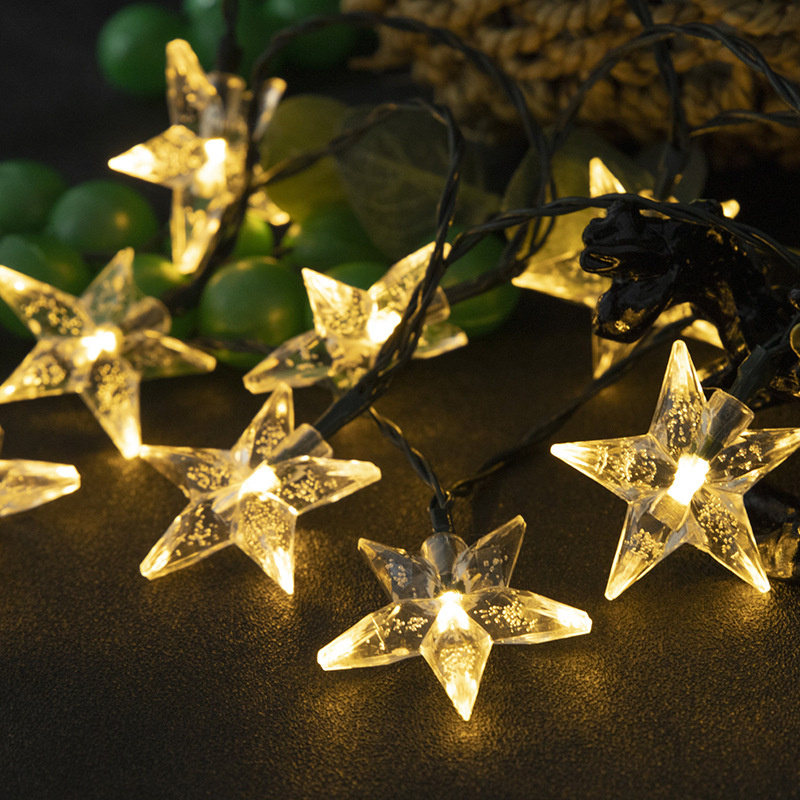 LED灯气泡五角星灯串庭院布置满天星闪灯串灯星星灯太阳能灯发光