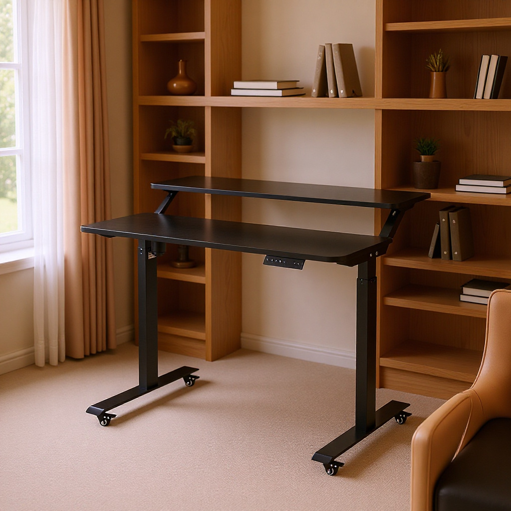 双层电动高度可调书桌笔记本电脑桌双桌面人体工程学站立升降桌子