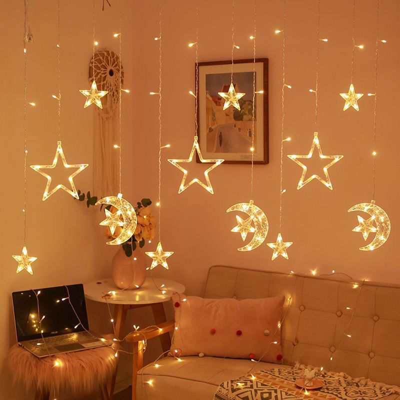 led彩灯闪灯串灯太阳能灯串USB遥控星月窗帘灯节日圣诞房间装饰灯