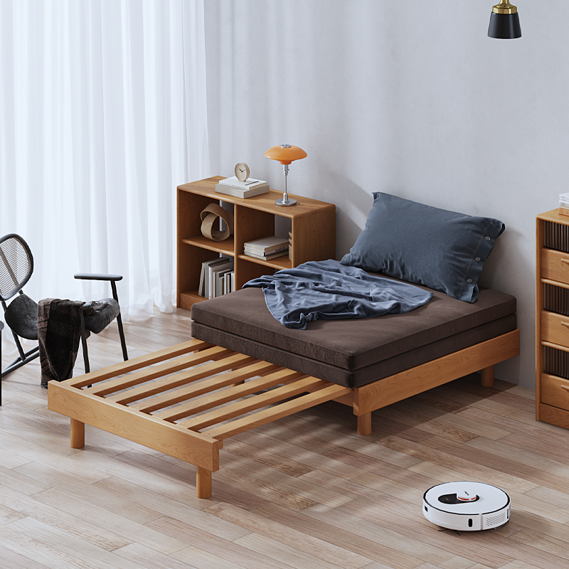 全实木沙发床橡木现代简约抽拉小户型折叠榻榻米单人床1米折叠床