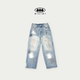 AILIAI艾力艾美式 休闲裤 复古做旧牛仔裤 手工泼墨酷感宽松阔腿工装