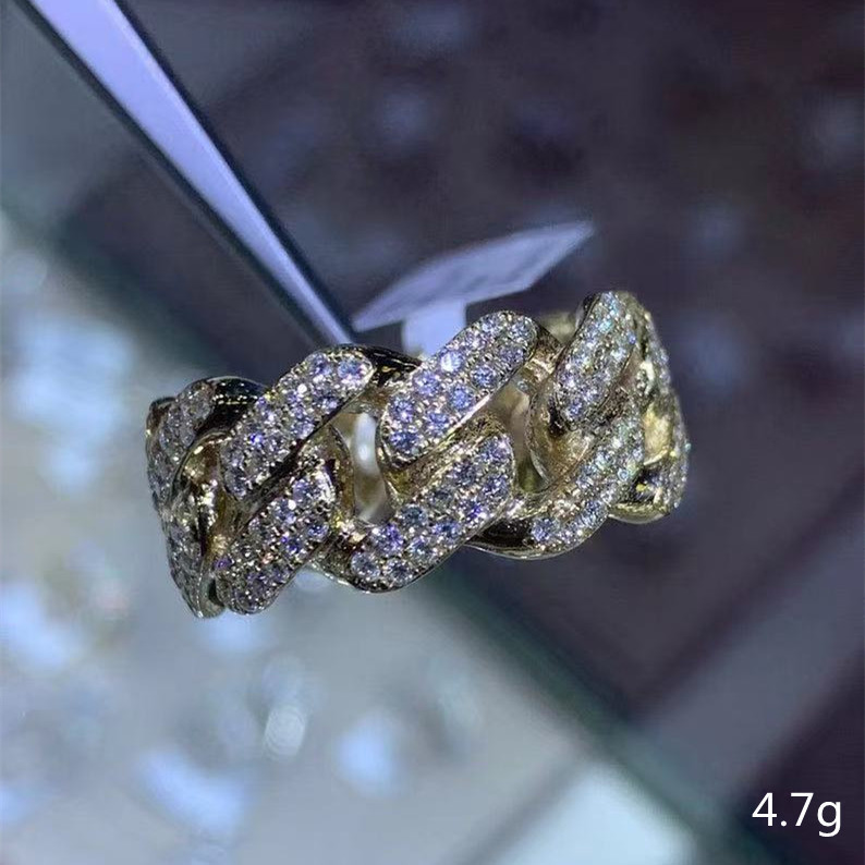 威娅畅卖 流行创意镶嵌水钻金色链条戒指 直供