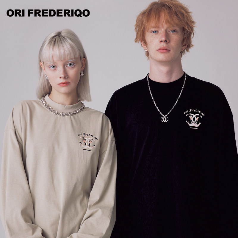 Orifrederiqo长袖卫衣of恶搞潮牌印花无帽薄款男女情侣服