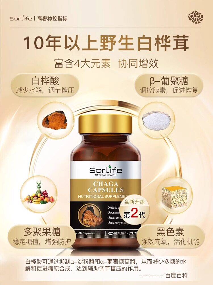 原装进口sorlife俄罗斯白桦茸胶囊高含量活性酶胰岛野生菌 中老年