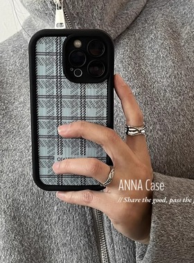 /ins浅蓝色格纹适用于oppo Findx7/x8pro/x5/x6手机壳oppo Reno13pro /11/10女realme真我12pro /v11/GT6pro