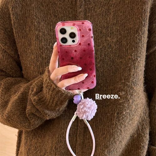 甜美锡纸纹莓粉色波点适用于苹果17promax手机壳iphone16创意15Pro全包11防摔xr小众12mini个性7p羽纱xsmax