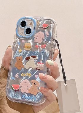 蓝色羽纱小动物腕带适用于红米note13pro/note12Turbo手机壳K80pro/k60至尊/k50/k40防摔创意k30女note11气囊