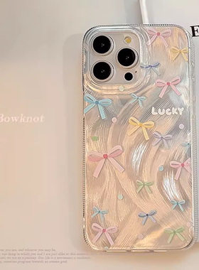 Ins多巴胺彩色蝴蝶结适用于oppo reno13Pro/10/9手机壳r17透明reno5小众r11全包reno8/7女ace2个性4se羽纱