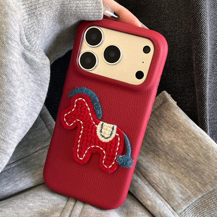 ZKA刺绣红马皮纹新年适用于oppo reno15 Pro/reno 14手机壳reno13pro新款大仿皮reno7/6pro男女创意可爱