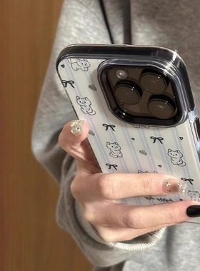 韩风蓝色条纹猫咪适用于小米15/14红米note15pro/14Pro+手机壳12turbo/11Tpro撞合k80/k70 k60至尊civi 4Pro