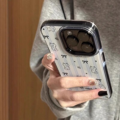 韩风蓝色条纹猫咪适用于小米15/14红米note15pro/14Pro+手机壳12turbo/11Tpro撞合k80/k70 k60至尊civi 4Pro