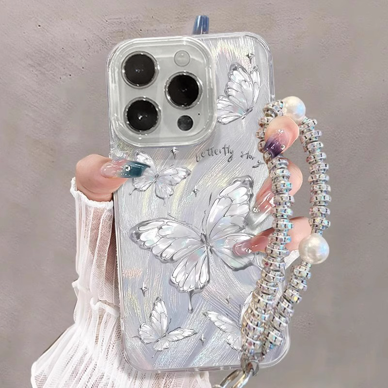 高级感银色蝴蝶适用于真我gt大师探索手机壳realme11/gtneo5创意neo3全包v30/GT7pro女v23/10pro羽毛IMD