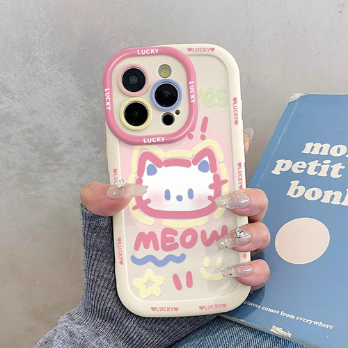 涂鸦卡通猫咪挂绳适用于苹果 17promax手机壳iphone16Pro全包防摔15泡芙xsmax创意xr新iphone13pro/11女7p/8p