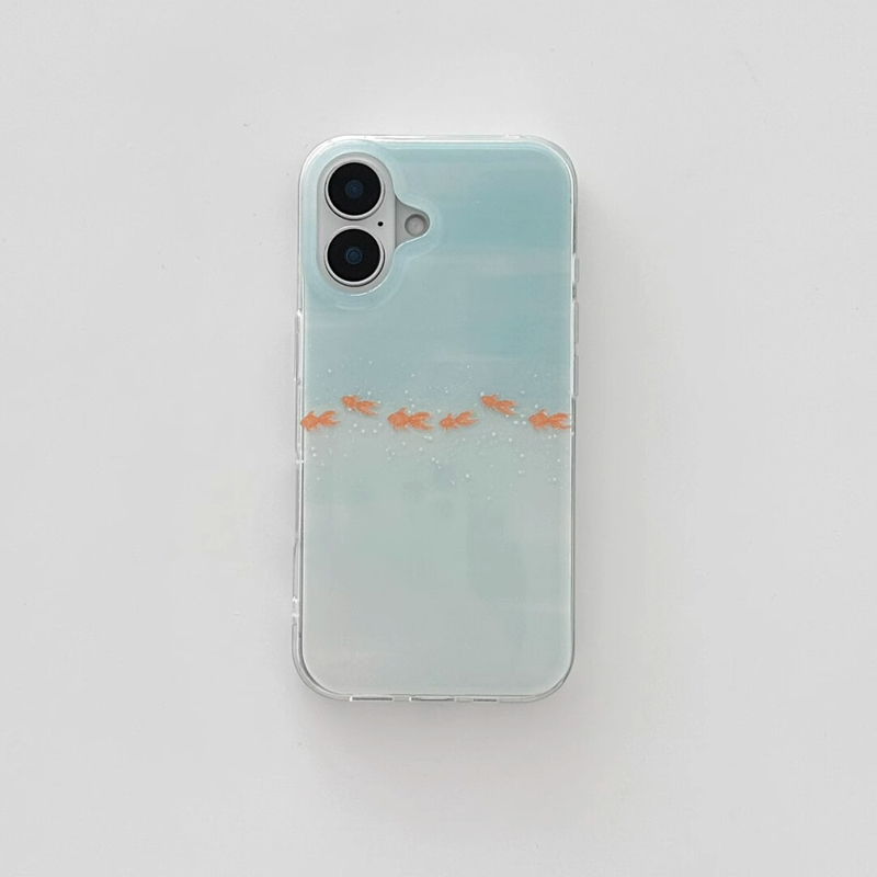 一排金鱼小清新晕染适用于苹果16promax手机壳iphone15/14全包xsmax创意13proxr女12mini小众11pro白底IMD