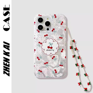 60手机壳v40全包x40羽纱x60i 甜美波点红樱桃挂绳适用于荣耀300pro 90GT 畅玩50创意magic7女play7T 200