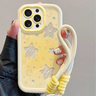 y78手机壳y76s全包y200i T1x y100防摔y73s y31s T2x女泡芙 53s原创y35m新y33s 晕染黄色星星适用于vivo