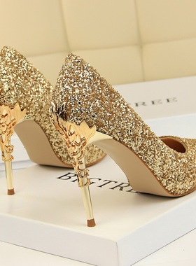 Women High Heels Pumps Lady Gold Wedding Evening party Shoes
