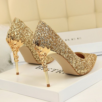 Women High Heels Pumps Lady Gold Wedding Evening party Shoes