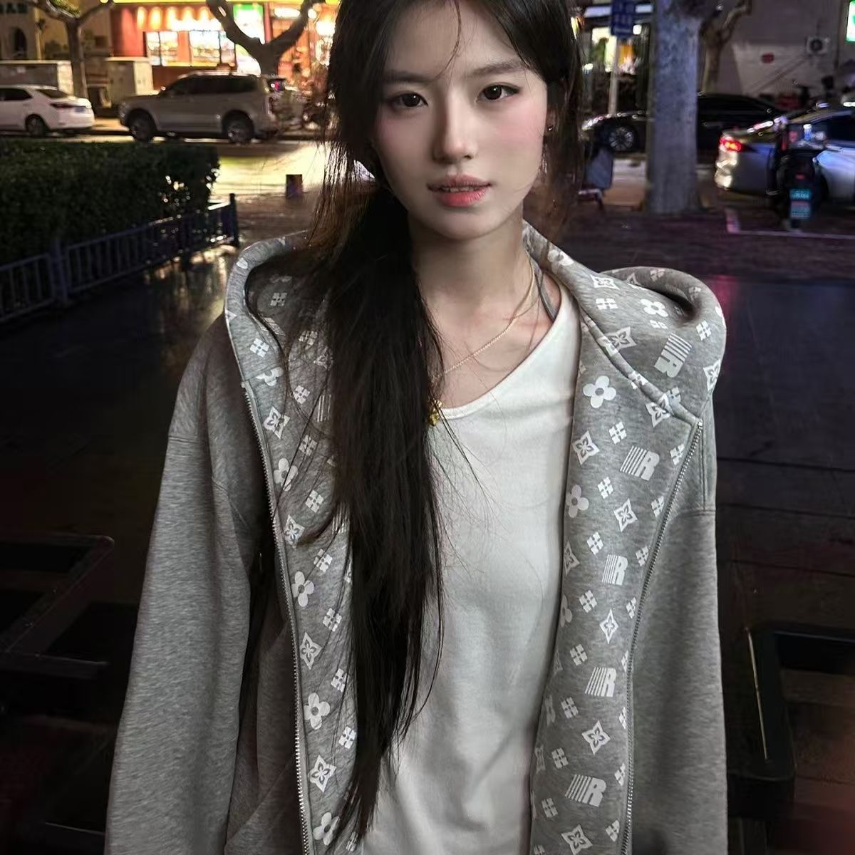 美式复古开衫卫衣外套女