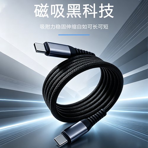 磁吸快充66wType-C转Type-C磁吸收纳数据线适用华为苹果小米vivo安卓防缠绕磁力吸附编织线多功能磁吸数据线