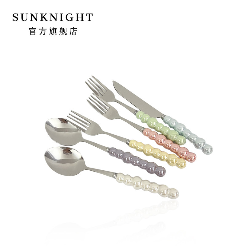 SUNKNIGHT.spring.空泉轻奢珍珠勺子不锈钢陶瓷手柄勺子叉子餐具