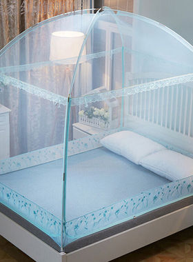 蒙古包蚊帐三开门公主圆顶拉链单双人有底无底121518米床米黄加密