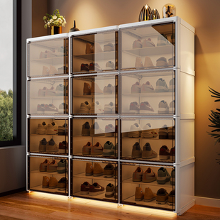 鞋柜收纳柜一体靠墙鞋架家用门口新款室内鞋子神器透明鞋盒收纳盒