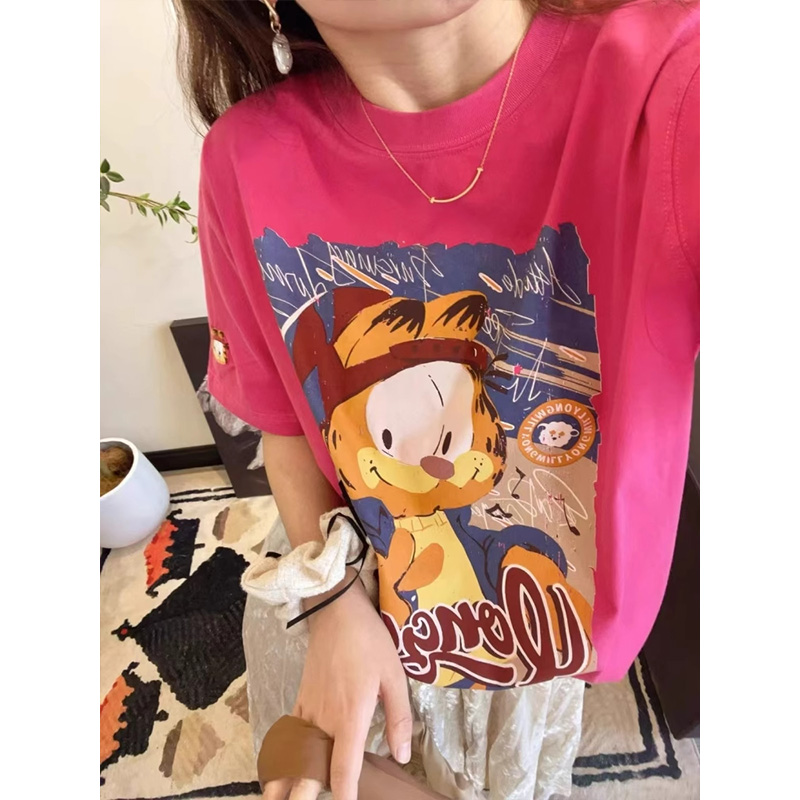 广州十三行外贸尾货~捡漏清仓夏季纯棉加菲猫印花男女短袖T恤上衣