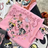 品牌外贸专柜撤回清仓捡漏 飞天小女警印花纯棉短袖 T恤男女上衣服