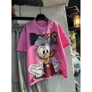 品牌出口外贸撤回尾货专柜～纯棉美式 T恤男女上衣 街头唐老鸭短袖