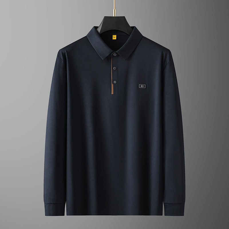 加肥加大码男士翻领长袖t恤春秋胖子宽松弹力中年爸爸休闲polo衫