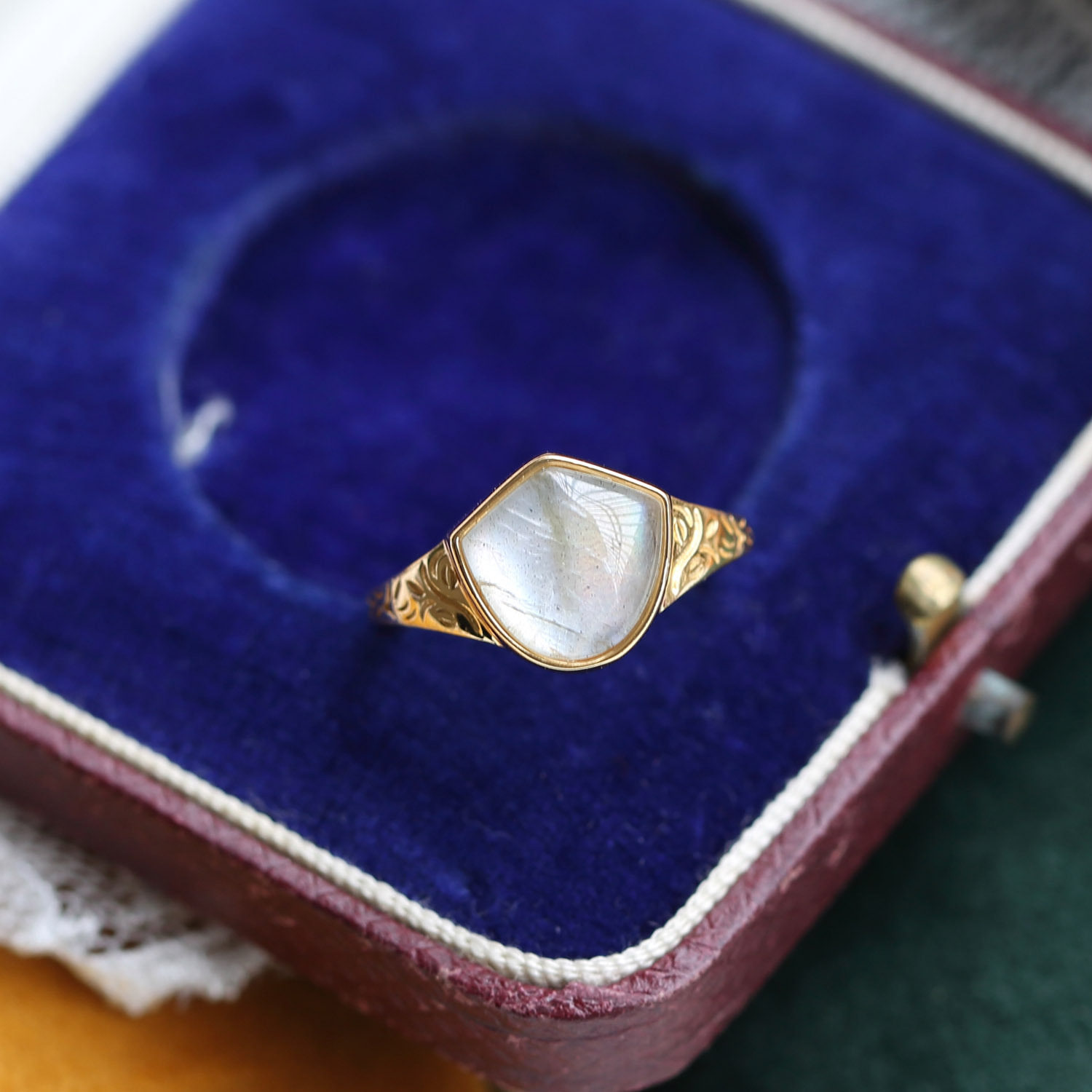 日系设计师topwhit日系轻奢 水晶925银戒指 盾形雕刻树叶花纹贝壳